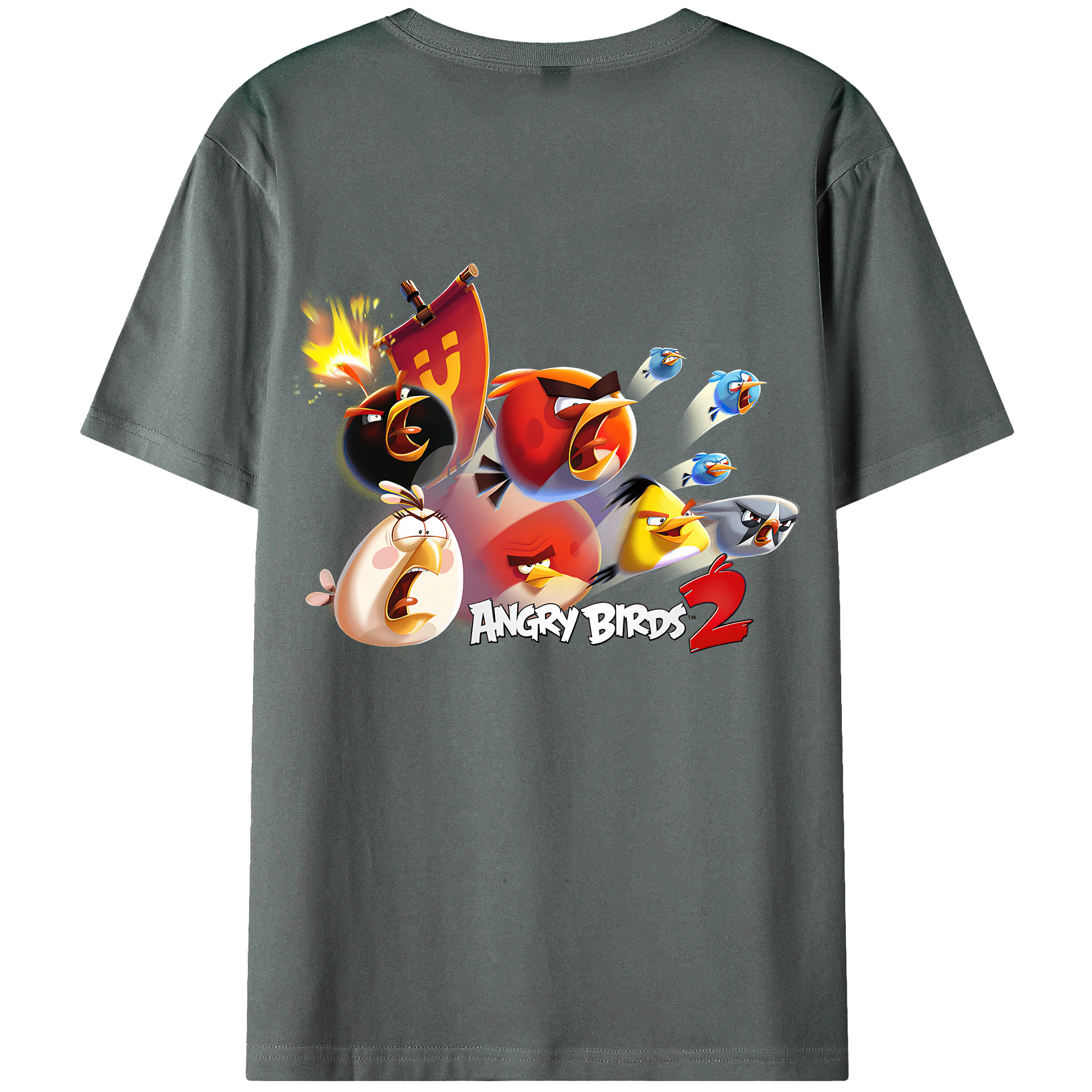 （画像用） Angry Birds アングリーバード 綿100％ メンズ半袖Tシャツ（バックプリント） 通気性